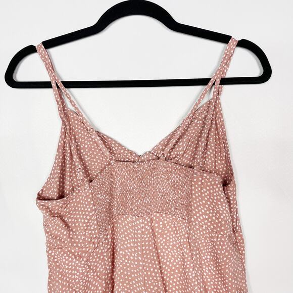 New Hem & Thread Medium M Pink Polka Dot Mini Dress Twist Keyhole Front Smocked - Picture 6 of 9